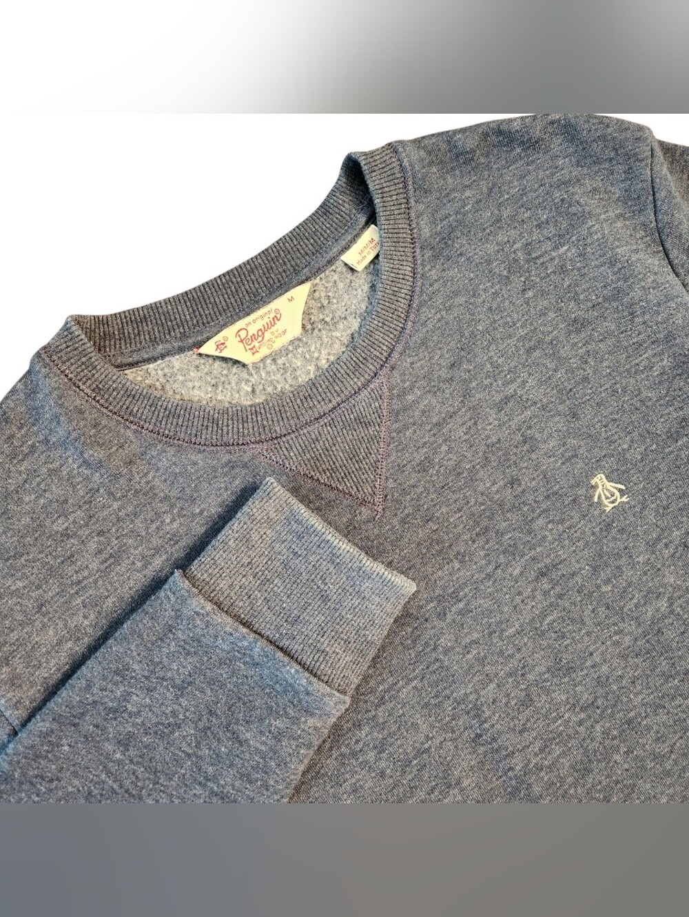 Original Penguin Men Size Medium Slate Gray Crewneck Sweatshirt Sweater Vintage